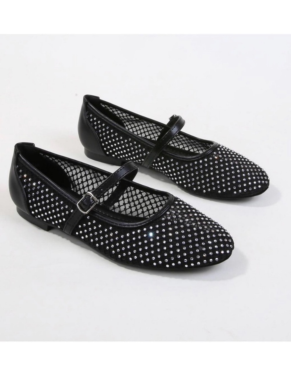 BERNES- Black Rhinestone Mary Jane Flats - Women's Sparkle Dress Loafers - Picture 1 of 3